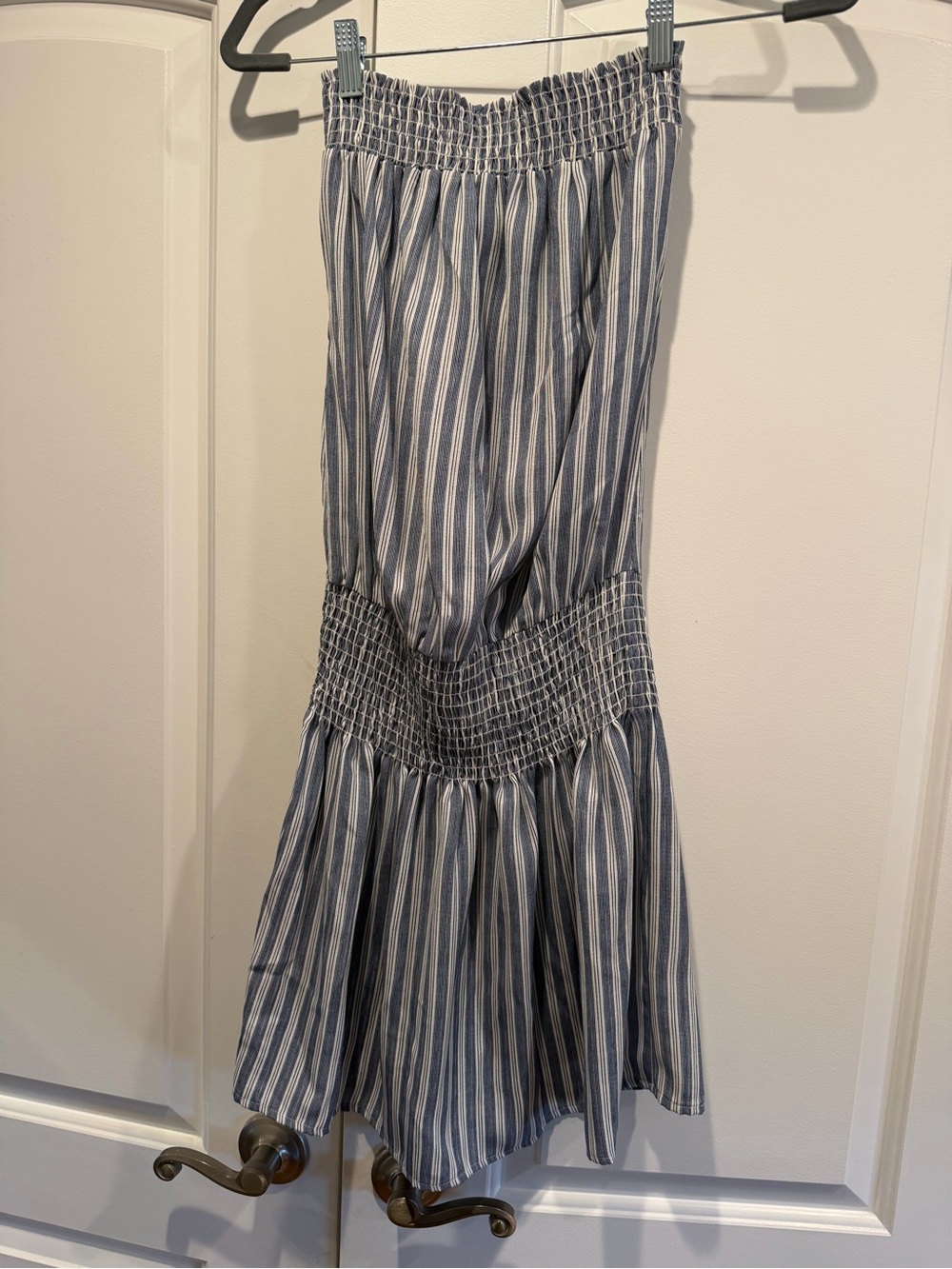 Veronica M Smocked Waist Blue and White Striped Dress